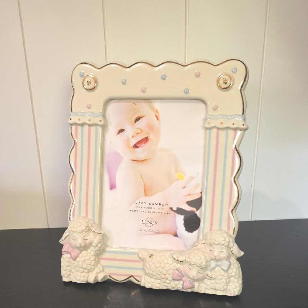 Vintage Discontinued‎ Lenox Lazy Lambs Nursery Photo Picture Frame 5×7